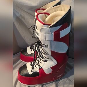Moon Boot Icon Sneaker Hi White Red Black Women US Size 10-11.5 Preowned